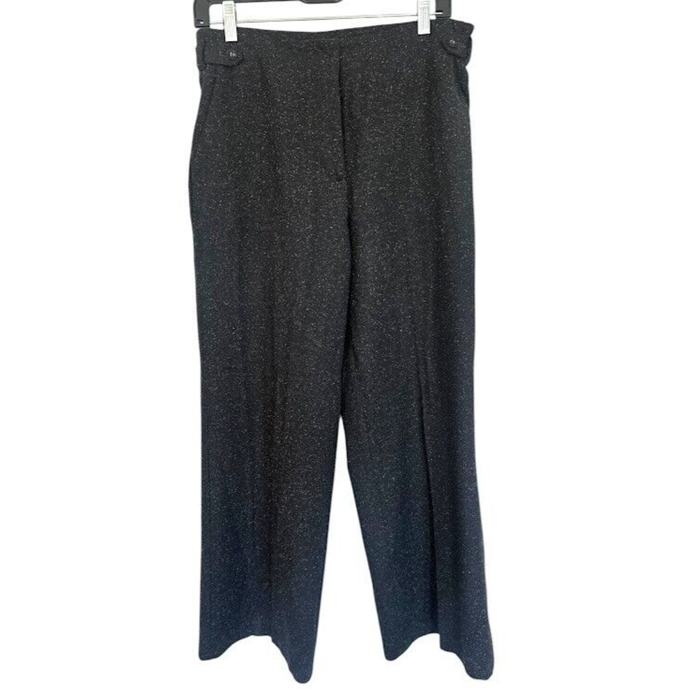 J. Jill Pants Wool Silk Black Speckled Wide Leg Black Trousers Size 10 Office